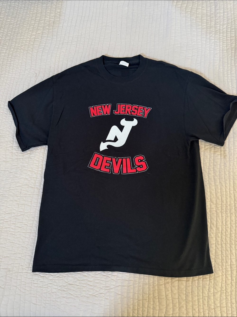 Port and Company Black New Jersey Devils Graphic Tee with Red and White Logo